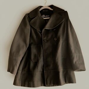 Guess Wool Black Double-Breasted Pea Coat With Large Lapel And Slash Pockets